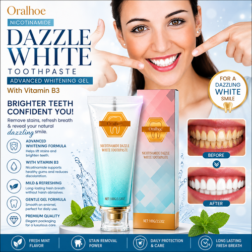 Nicotinamide Dazzle White Toothpaste – Advanced Whitening Gel with Vitamin B3 | Fresh Mint | 100g
