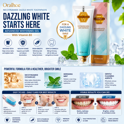 Nicotinamide Dazzle White Toothpaste – Advanced Whitening Gel with Vitamin B3 | Fresh Mint | 100g