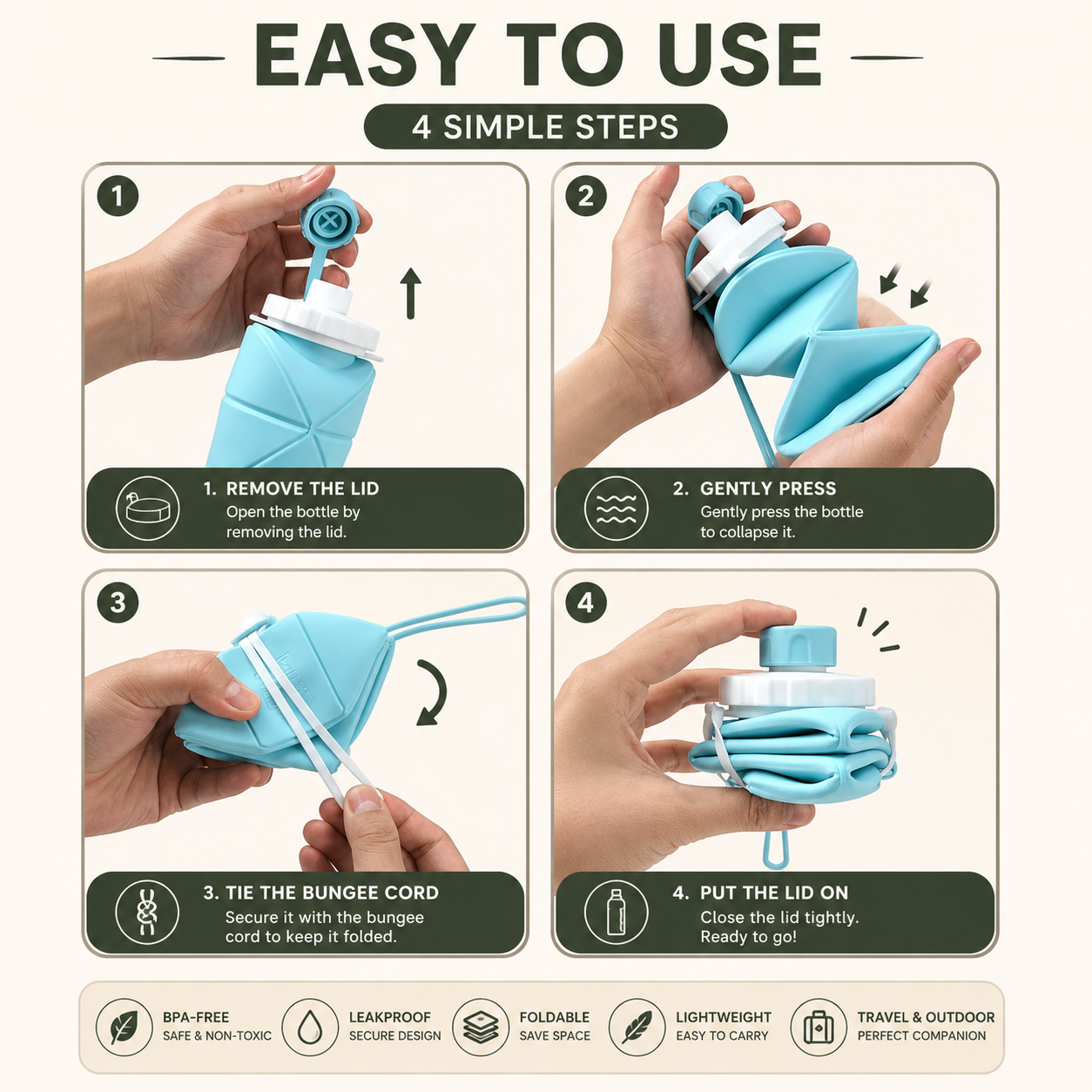 Multi-Function Foldable Water Bottle | Leakproof | BPA-Free | Travel & Outdoor Use