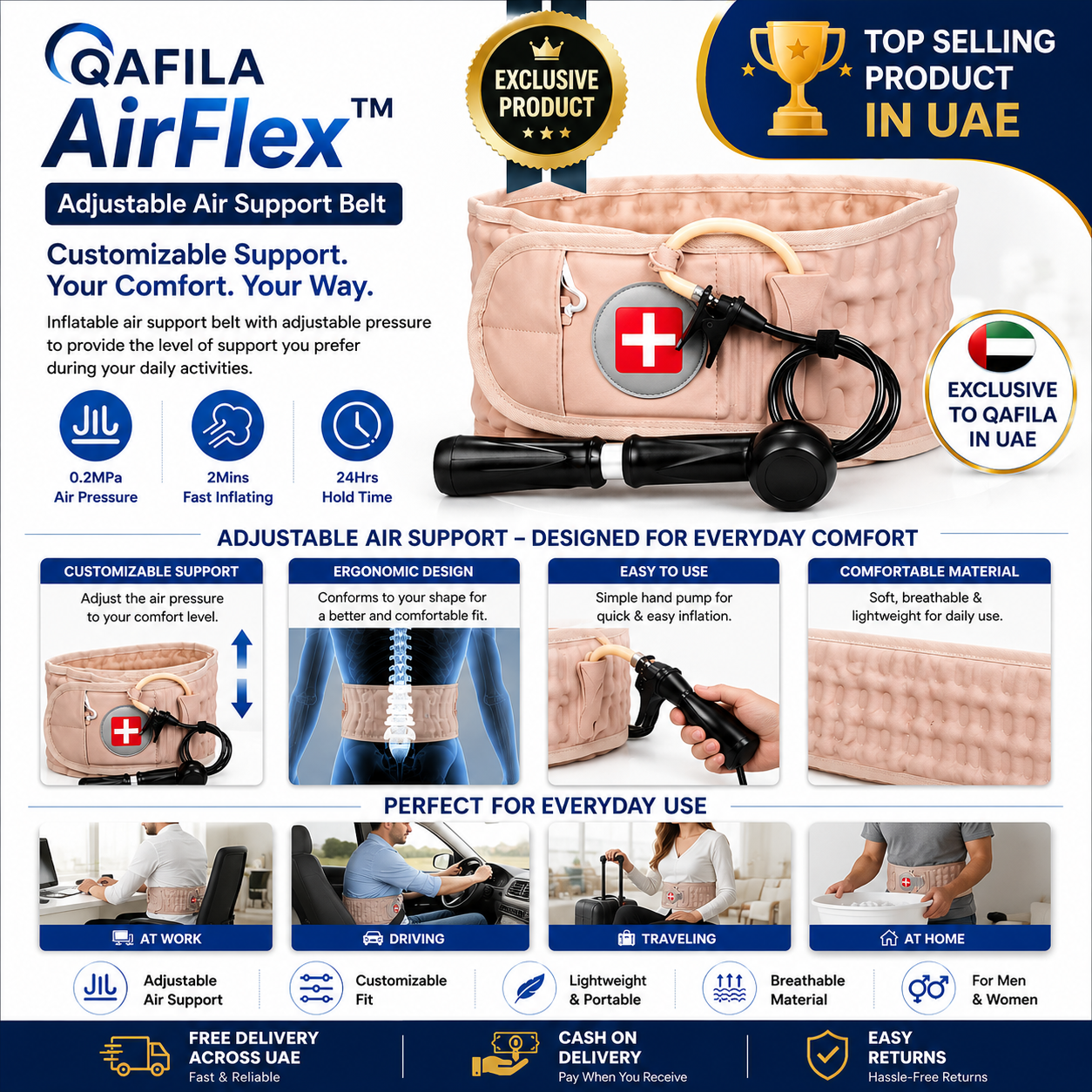 Qafila AirFlex™ Adjustable Air Support Belt